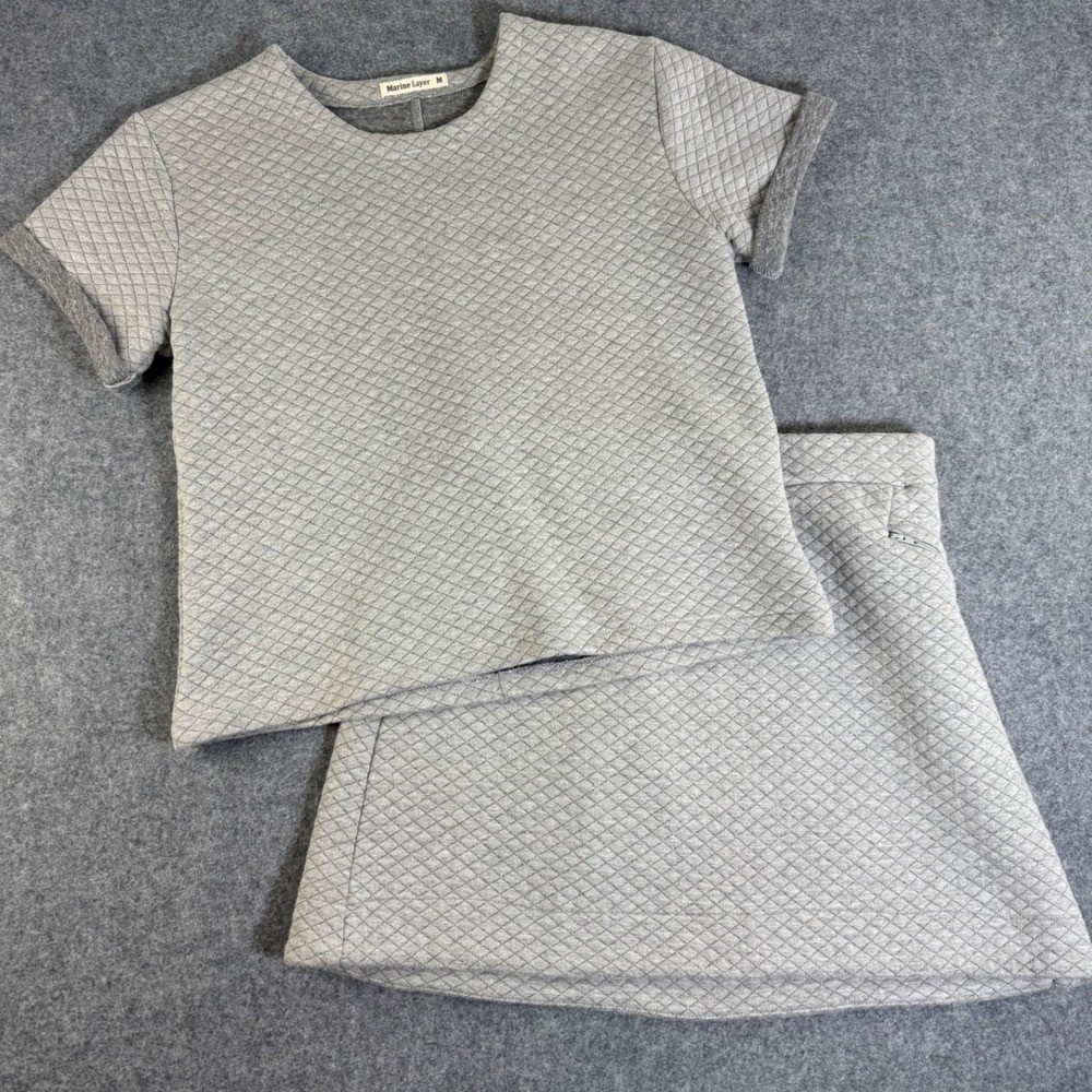 Marine Layer Grey Corbet Quilted Two Piece Set Top and Skirt Womens Size M